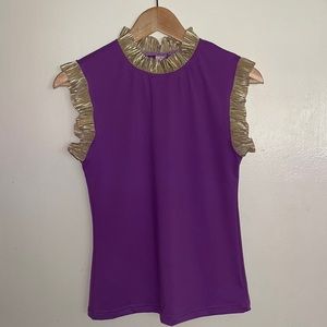 Sparkle City Purple and Gold Ruffled Sleeveless Top